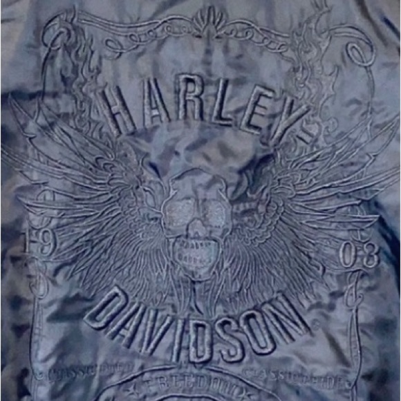 Harley Davidson Embroidered Skull Wings Satin Bomber Jacket Biker Moto Large - Picture 2 of 16